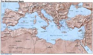 Carte physique de la région méditerranéenne.