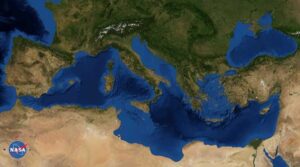 Image satellite de la mer Méditerranée.