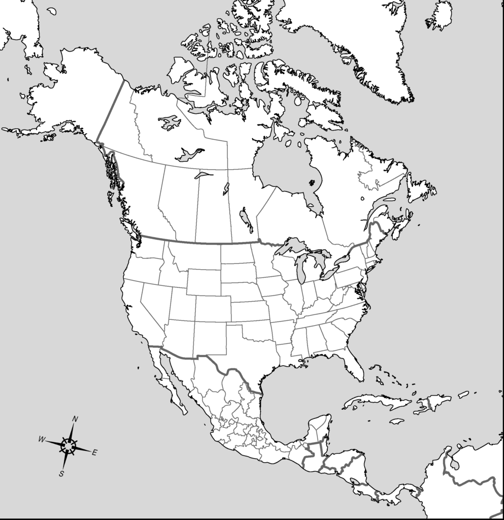 Carte vierge de l’Amérique du Nord.