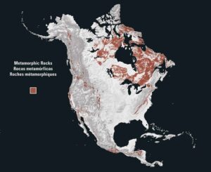 Carte des roches métamorphiques en Amérique du Nord.