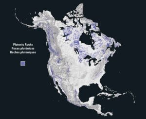 Carte des roches plutoniques en Amérique du Nord.