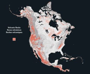 Carte des roches volcaniques en Amérique du Nord.