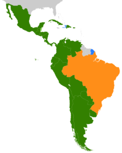 Carte des langues dominantes en Amérique latine.