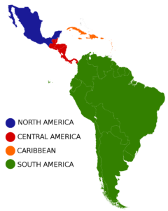Carte des régions géographiques communes d'Amérique latine.