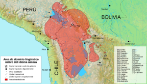 Carte de l'étendue du domaine linguistique de la langue aymara.