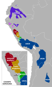 Carte de la répartition des langues quechua.