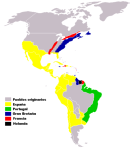 Carte des colonies européennes en Amérique du XVIe au XVIIIe siècle.