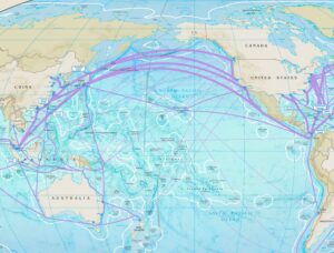 Carte des principaux ports et des principales routes maritimes de l'océan Pacifique.