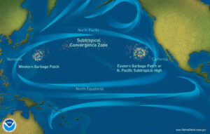 Carte du vortex de déchets du Pacifique nord.