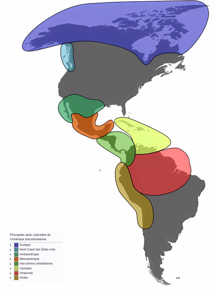 Carte des aires culturelles de l’Amérique précolombienne.