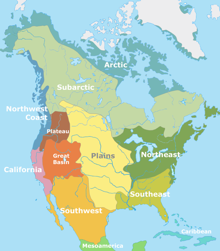 Carte des cultures précolombiennes en Amérique du Nord.