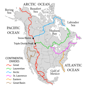 Carte de la division continentale en Amérique du Nord.