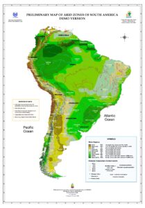Carte des zones arides d'Amérique du Sud.