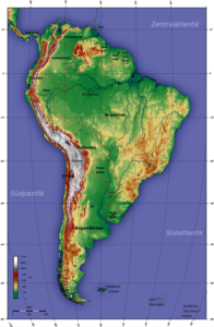 Carte topographique de l'Amérique du Sud.