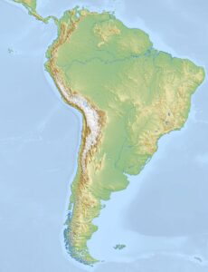 Carte physique vierge de l’Amérique du Sud.