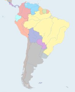Carte politique vierge colorée de l’Amérique du Sud.