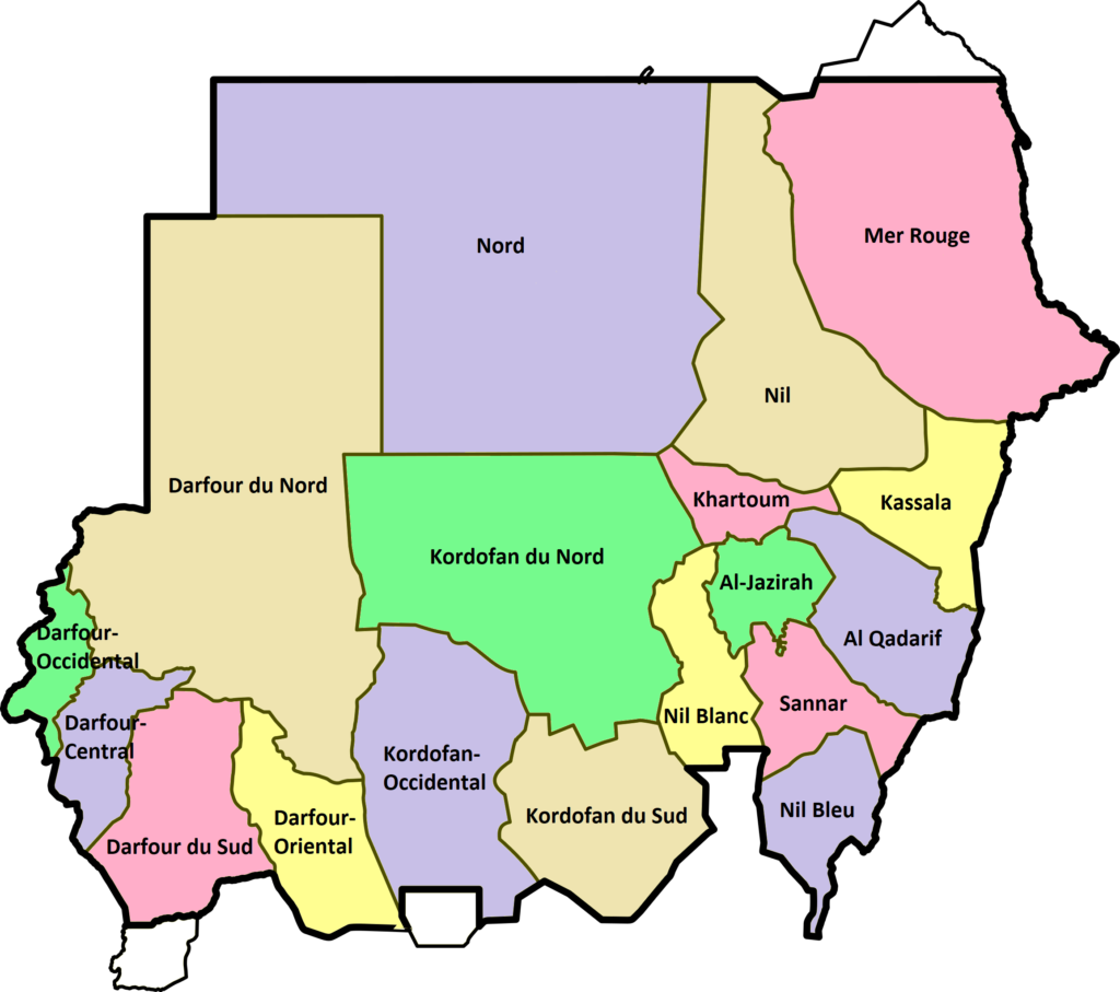 Carte des wilayat du Soudan.
