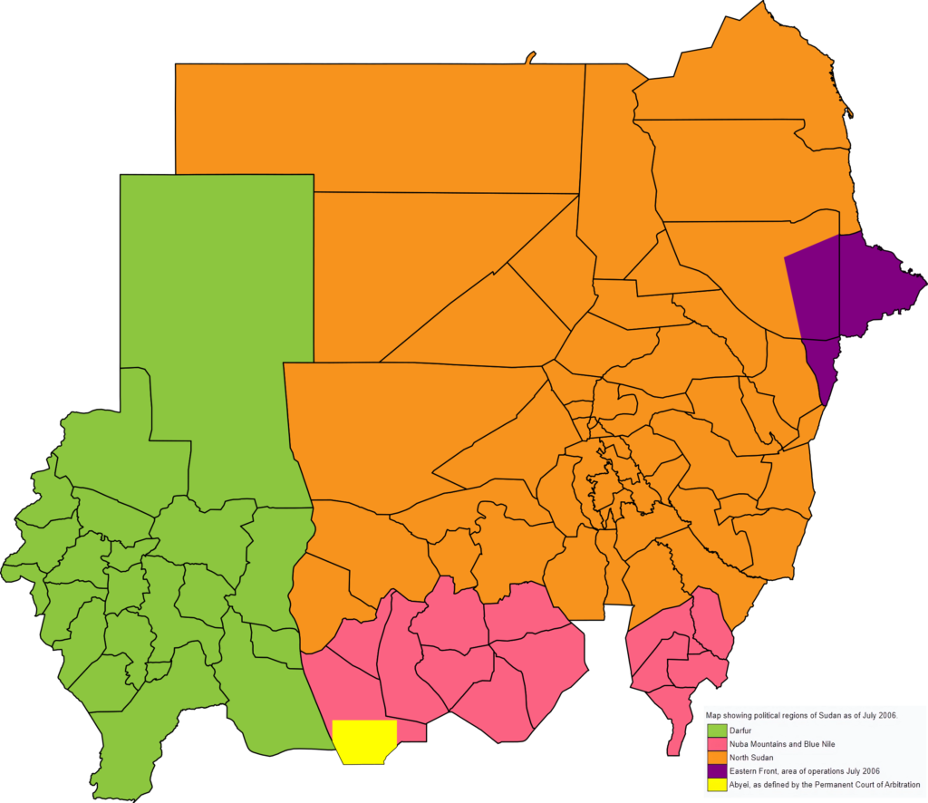 Carte des régions politiques du Soudan.