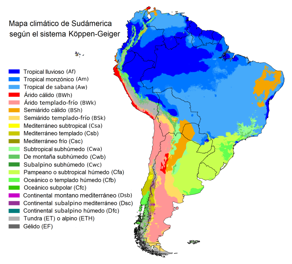 Carte climatique de l'Amérique du Sud.