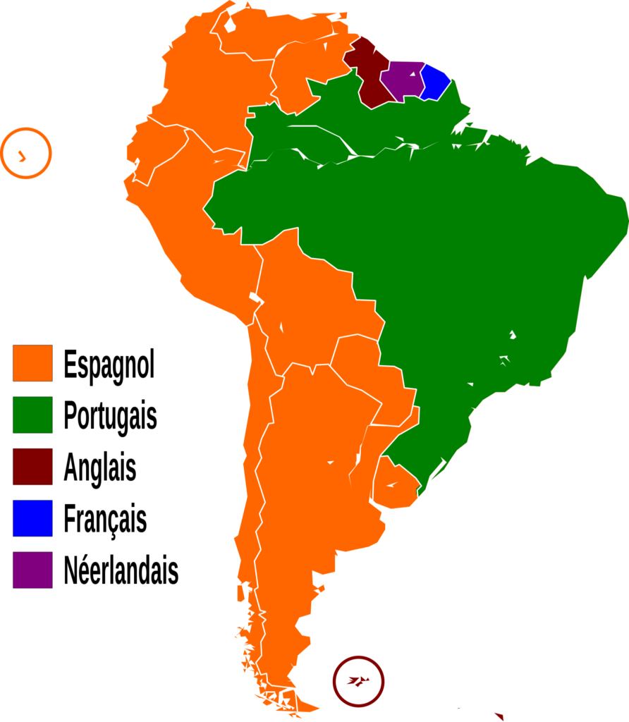 Carte linguistique de l'Amérique du Sud.