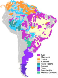 Les principales familles de langues indigènes d'Amérique du Sud (sauf le quechua, l'aymara, le mapudungun et le guarani).