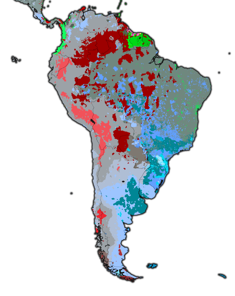 Carte ethnique de l'Amérique du Sud.