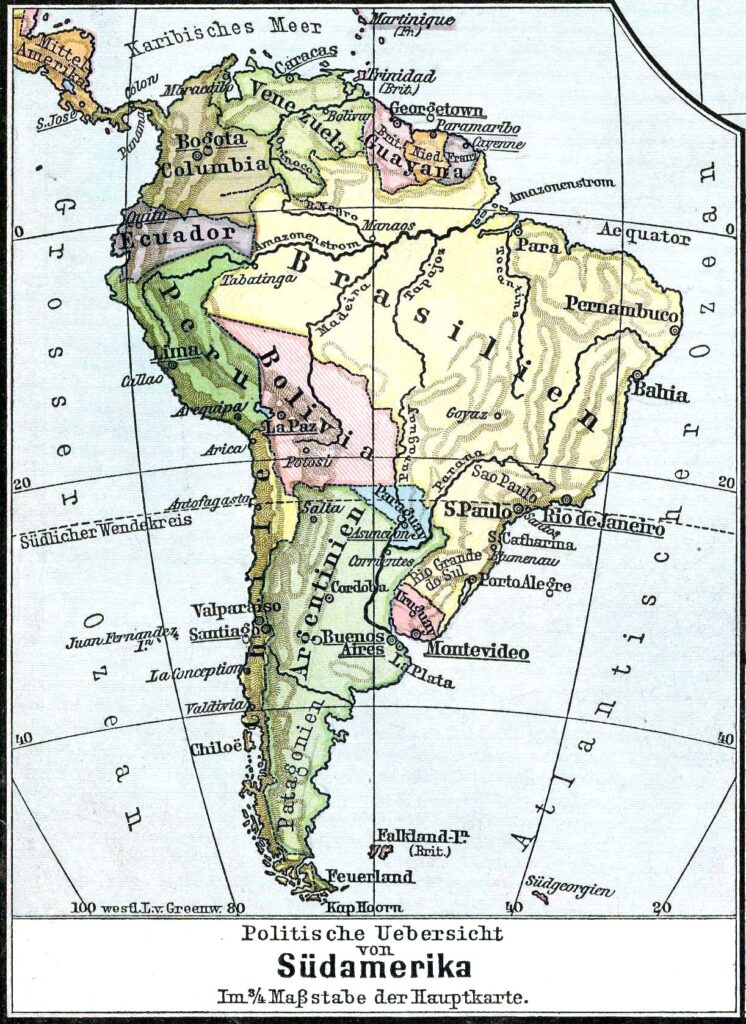 Carte politique de l'Amérique du Sud de 1899.