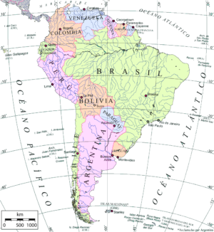 Carte politique de l’Amérique du Sud en espagnol