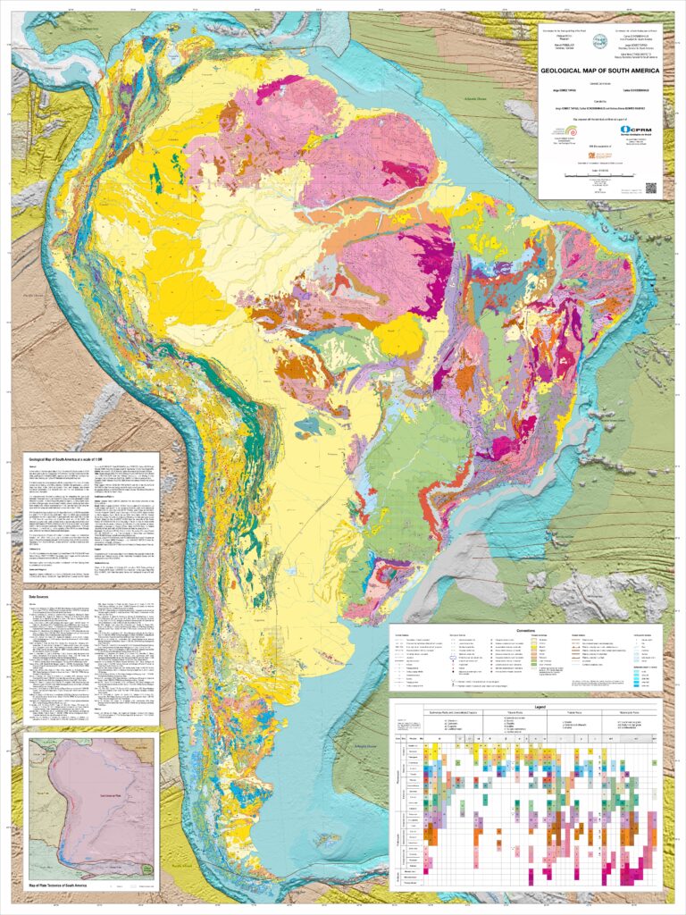 Carte géologique de l'Amérique du Sud.