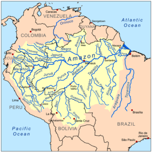 Carte du bassin versant du fleuve Amazone.