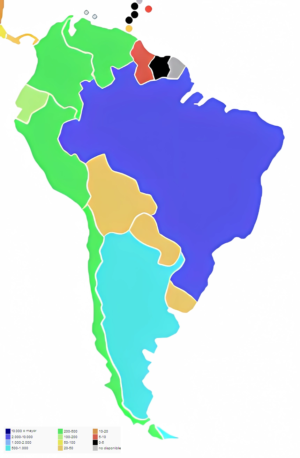 Carte des pays d’Amérique du Sud par PIB (PPA)