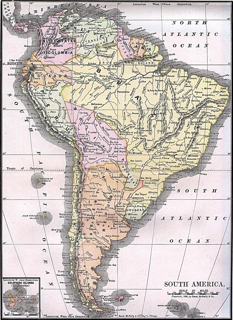 Carte de l'Amérique du Sud 1892.