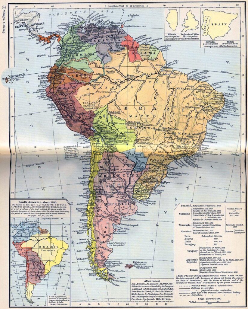 Carte de l'Amérique du Sud, 1911.
