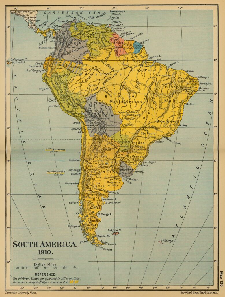 Carte de l'Amérique du Sud 1910.