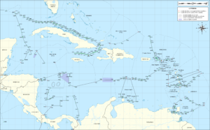 Carte des des frontières maritimes dans les Caraïbes.