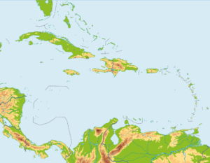 Carte physique vierge des Caraïbes.