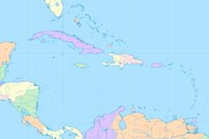 Carte politique vierge colorée des Caraïbes.