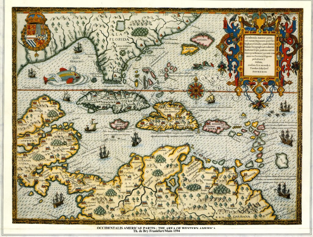 Carte des Caraïbes de 1594.