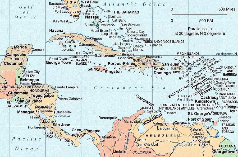 Carte des îles des Caraïbes.