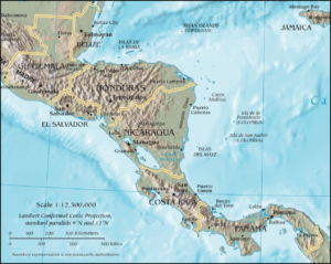 Carte en relief de l'Amérique centrale.