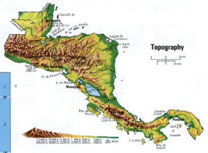 Carte topographique de l'Amérique Centrale.