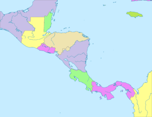 Carte politique vierge colorée de l'Amérique centrale.