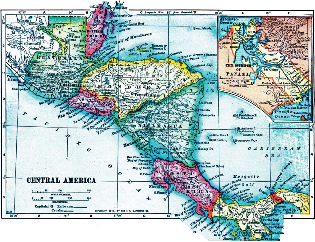 Carte de l’Amérique centrale en 1919.