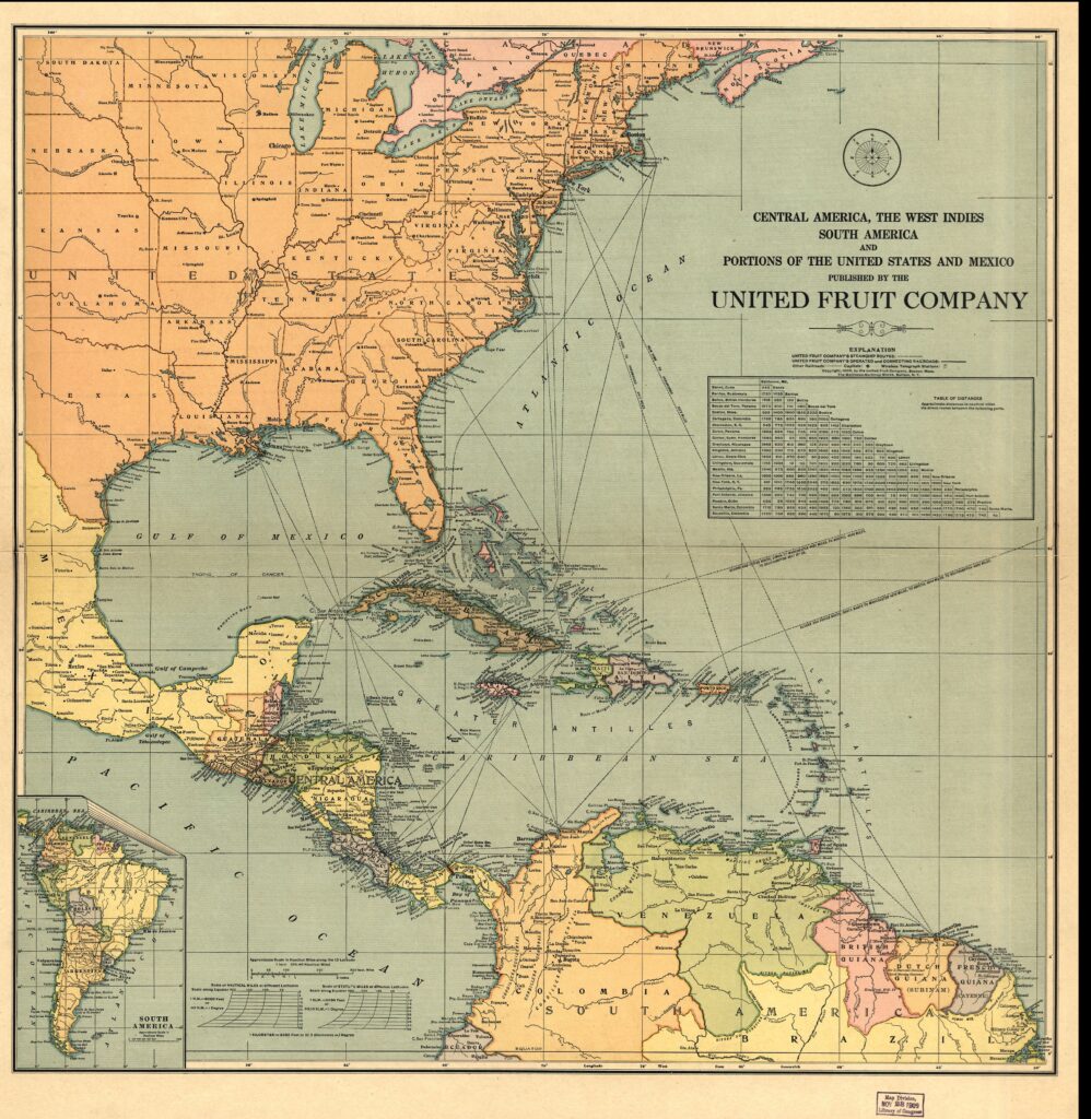 L'Amérique centrale, les Caraïbes, l'Amérique du Sud et certaines parties des États-Unis et du Mexique 1909.