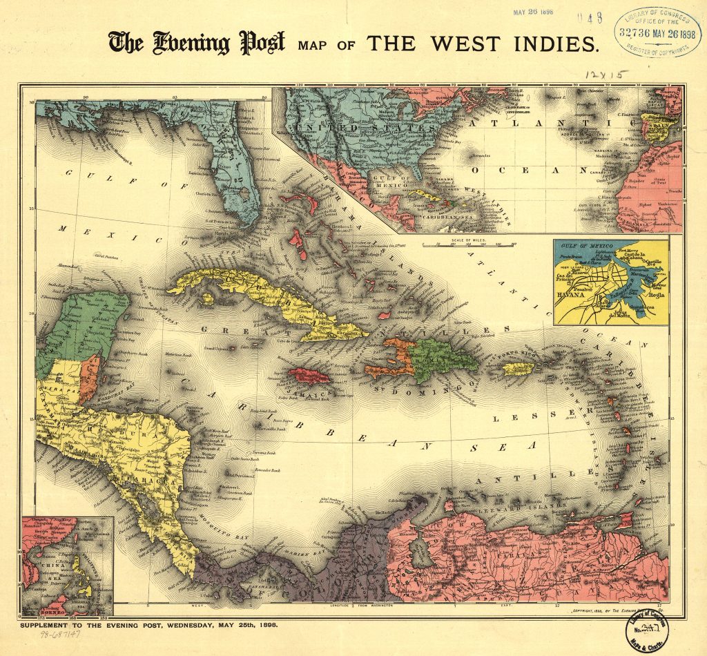 Carte des Caraïbes de l'Evening Post, 1898.