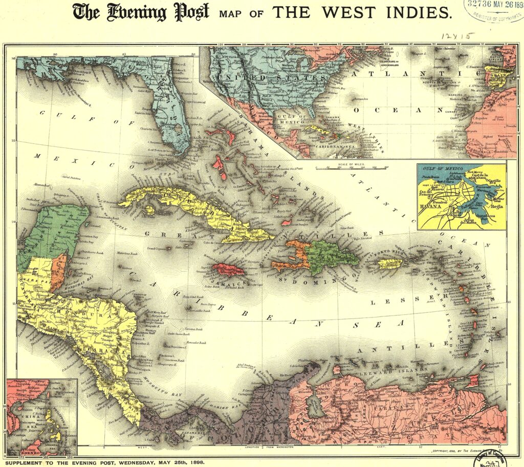 Carte des Caraïbes et de l'Amérique centrale en 1898.