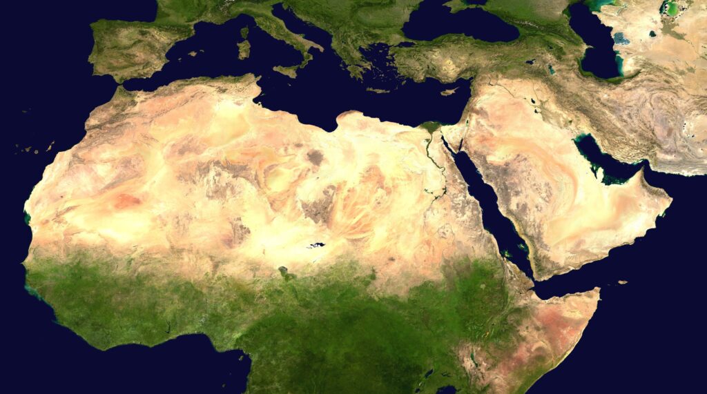 Image satellite du Moyen-Orient et de l'Afrique du Nord.
