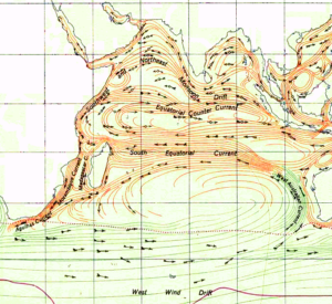 Carte des courants marins dans l'océan Indien.