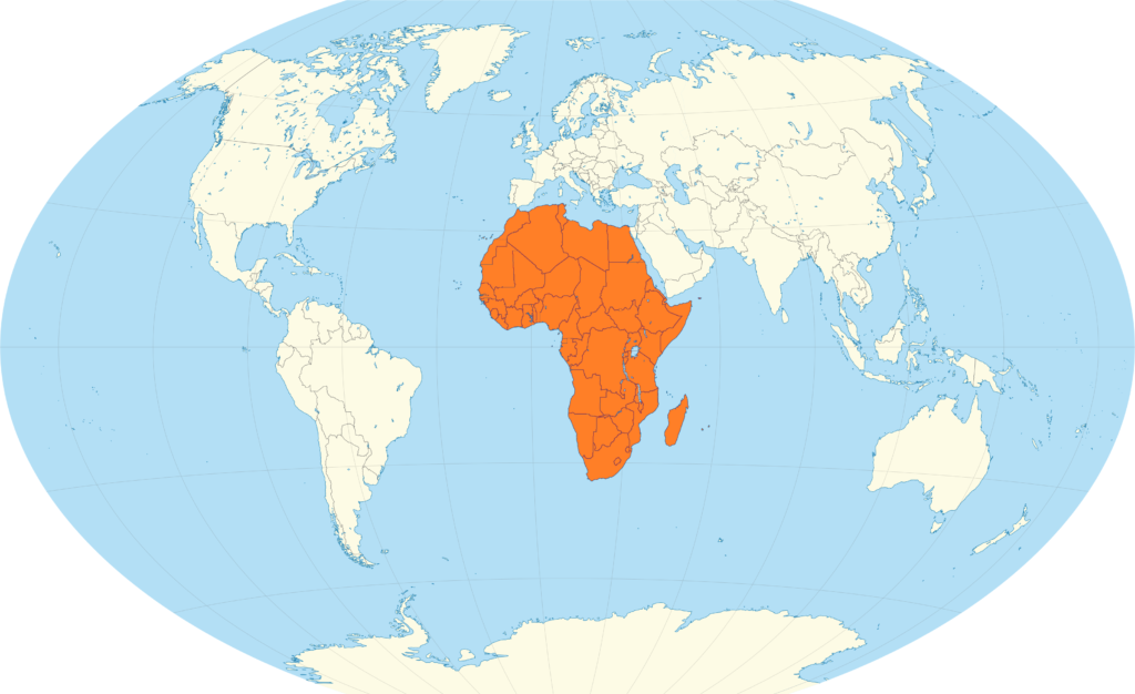Carte de localisation de l'Afrique dans le monde.