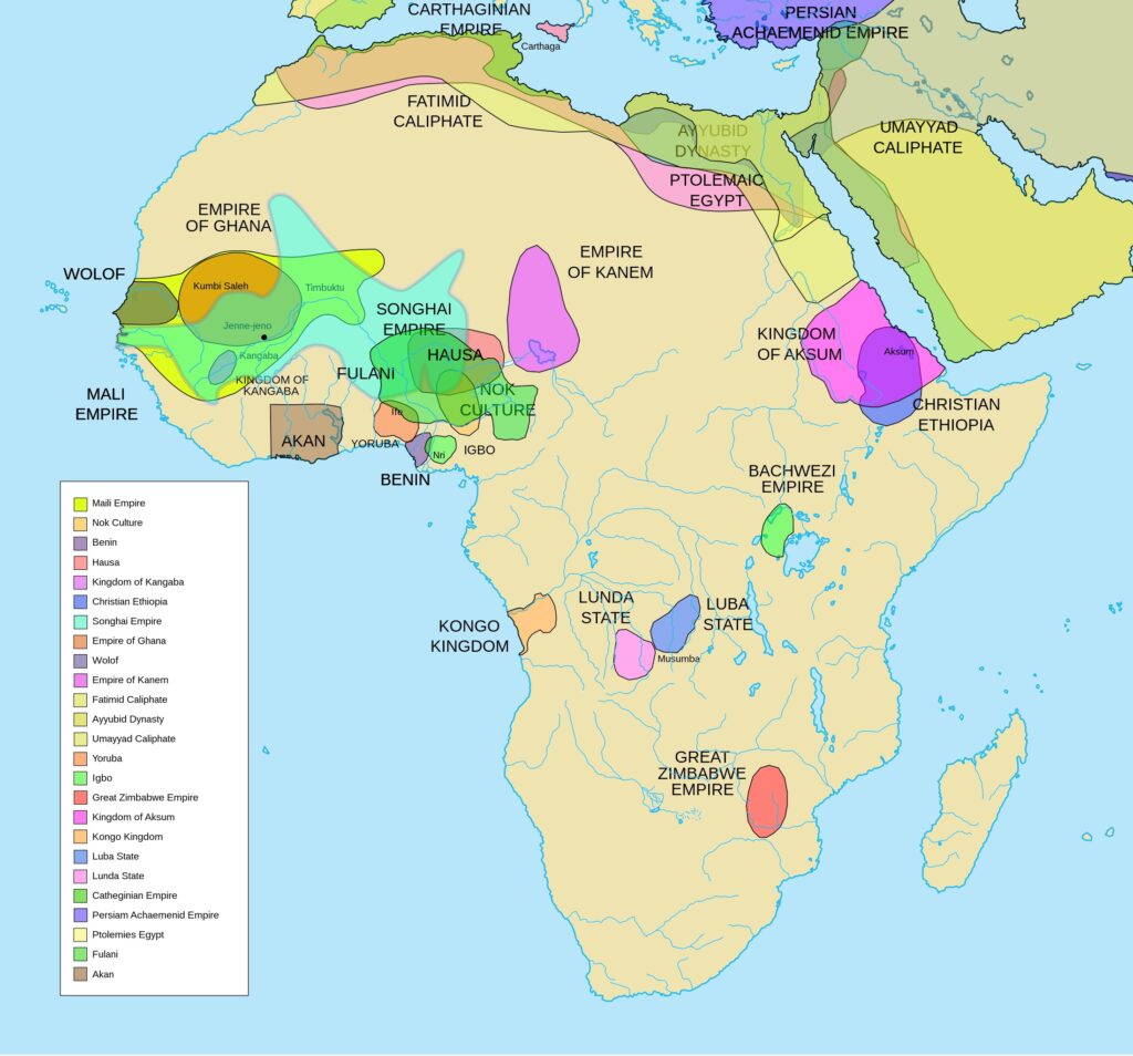 Carte des royaumes africains précoloniaux.